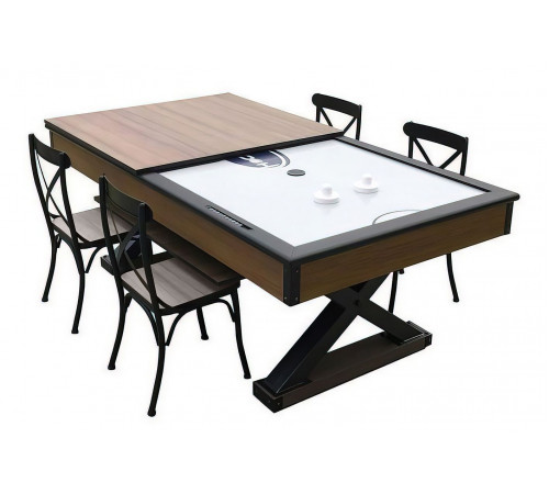 Комплект 2 в 1 «Superior» — аэрохоккей обеденный 7 ф + 4 стула «Pride» (221 x 120 x 82 см, мореный дуб, стулья беленый дуб, столешница, аксессуары)